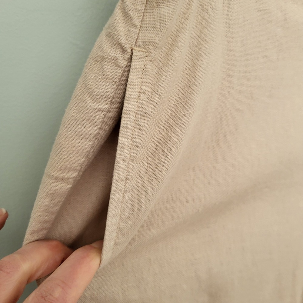 Ann Taylor Factory Beige Cropped Pull on Pants Linen Blend Pockets Medium Petite - Picture 2 of 10